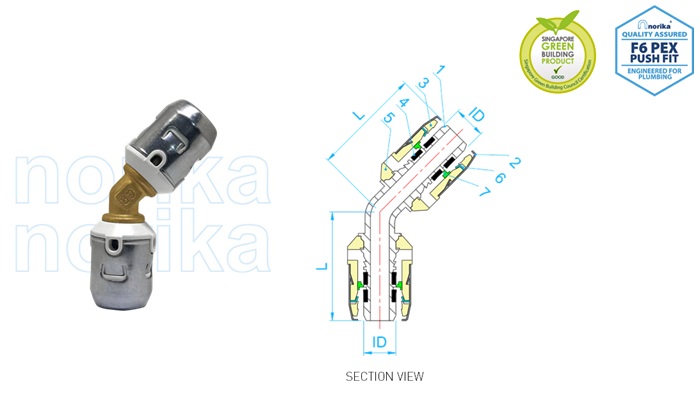 PEX Push-fit 45 degree <br> (Type F6)